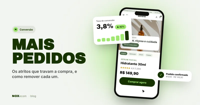 Celular com página de produto e gráfico de taxa de conversão subindo