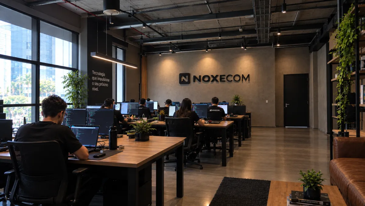 Equipe da NOXECOM trabalhando no escritório